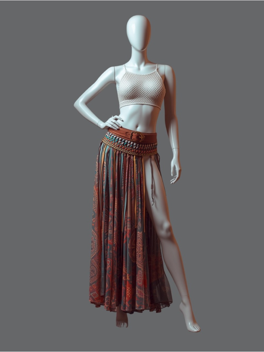 Bohemian Rust Maxi Skirt with Braided Waist